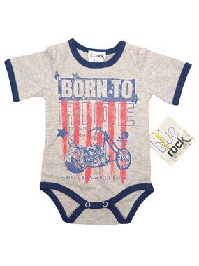 NWT Baby Boutique Blue Rock Born to Ride Outfit Bodysuit 9 Months Bikes Bibs Gra